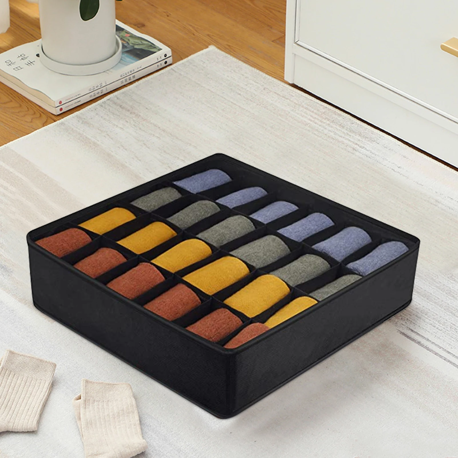 

Органайзер для ящиков-2 шт., складной органайзер для ящиков, шкафа, органайзер для носков, галстуков, нижнего белья (черный)