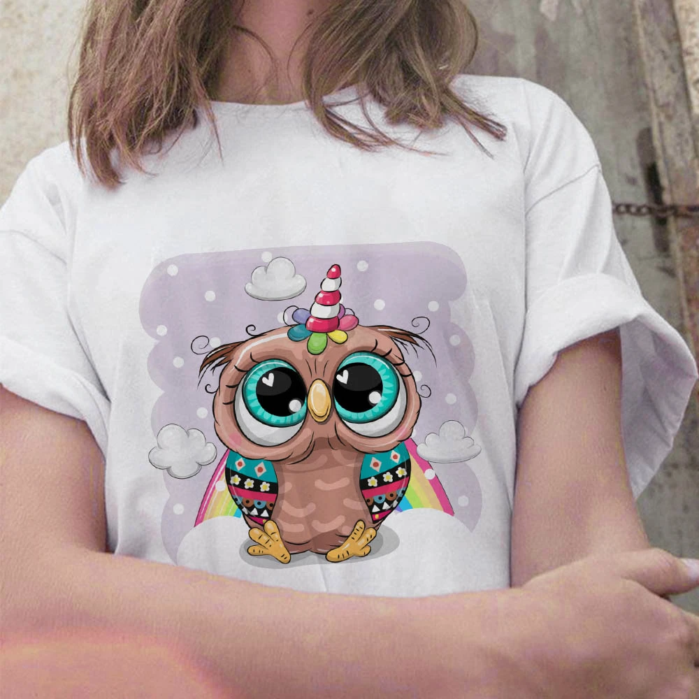 

Летняя женская футболка 2022 Harajuku Kawaii Owl Cartoon 90-х, женские футболки, повседневная белая футболка с коротким рукавом, Женская Стандартная XXXL