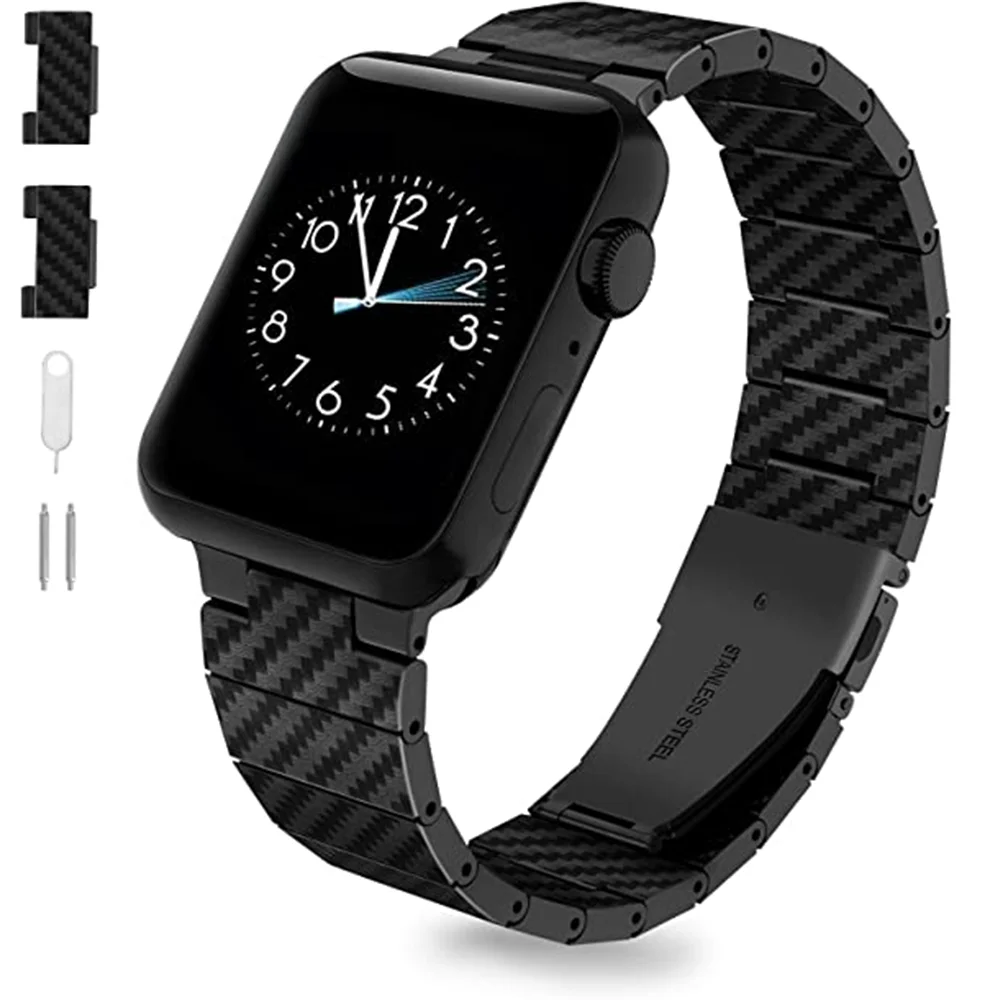 

Carbon Fiber Strap Compatible With iWatch 7/6/5/4/3/2/1 SE Series Upgraded Business Band Authentic Lightweight Black Durable