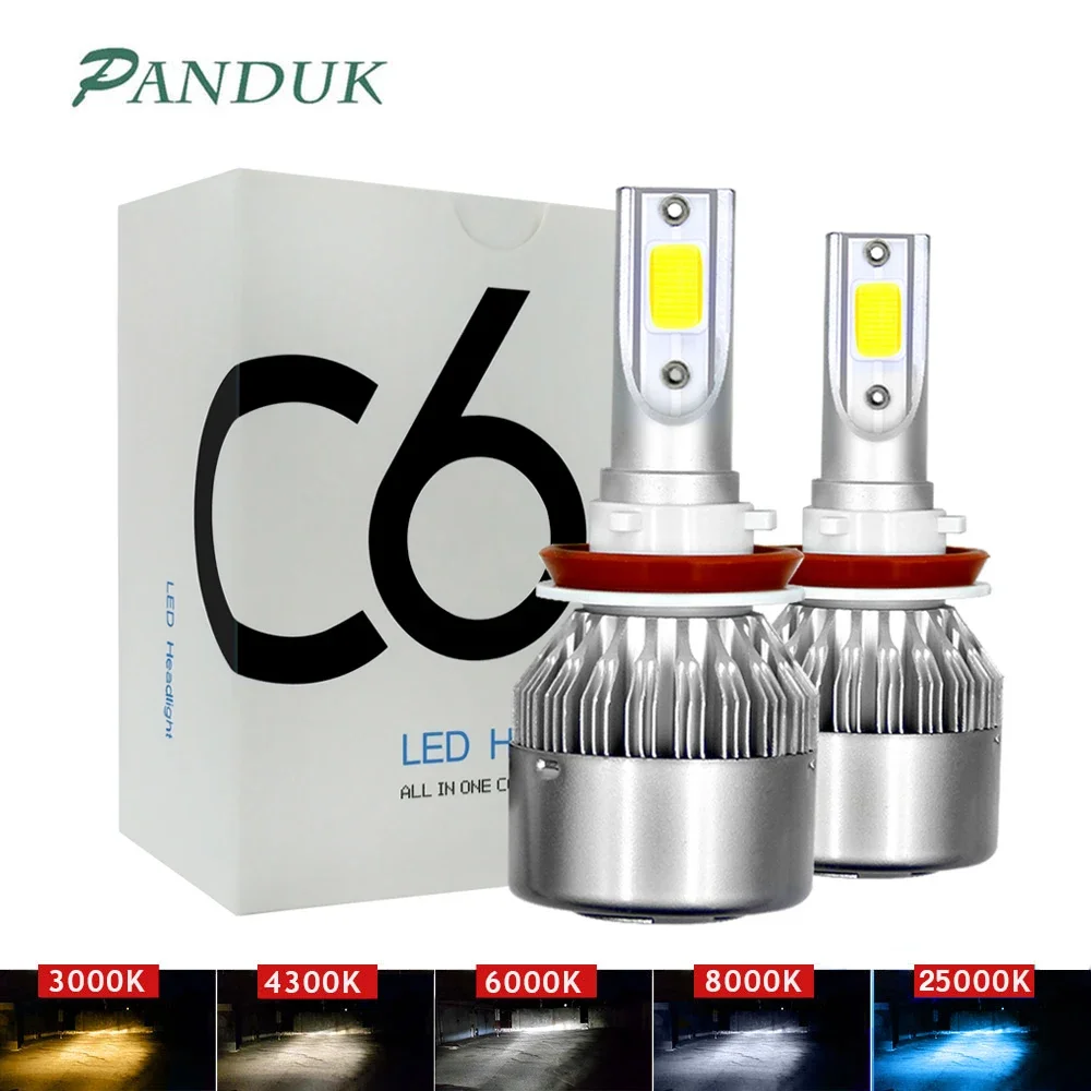 

PANDUK Светодиодная автомобильная фара H7 LED H4 Лампа H1 H3 H11 9005 5202 9006 9004 9007 9012 4300k 06000K 8000K Автолампы Противотуманные фары C6