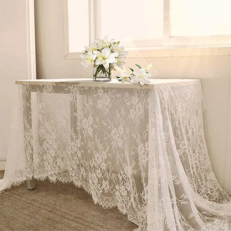 

150*300cm Table Cloth White Black Lace Decorative Hotel Wedding Party Dining Decorative Fabric Home Decor Lace Tablecloth 2023
