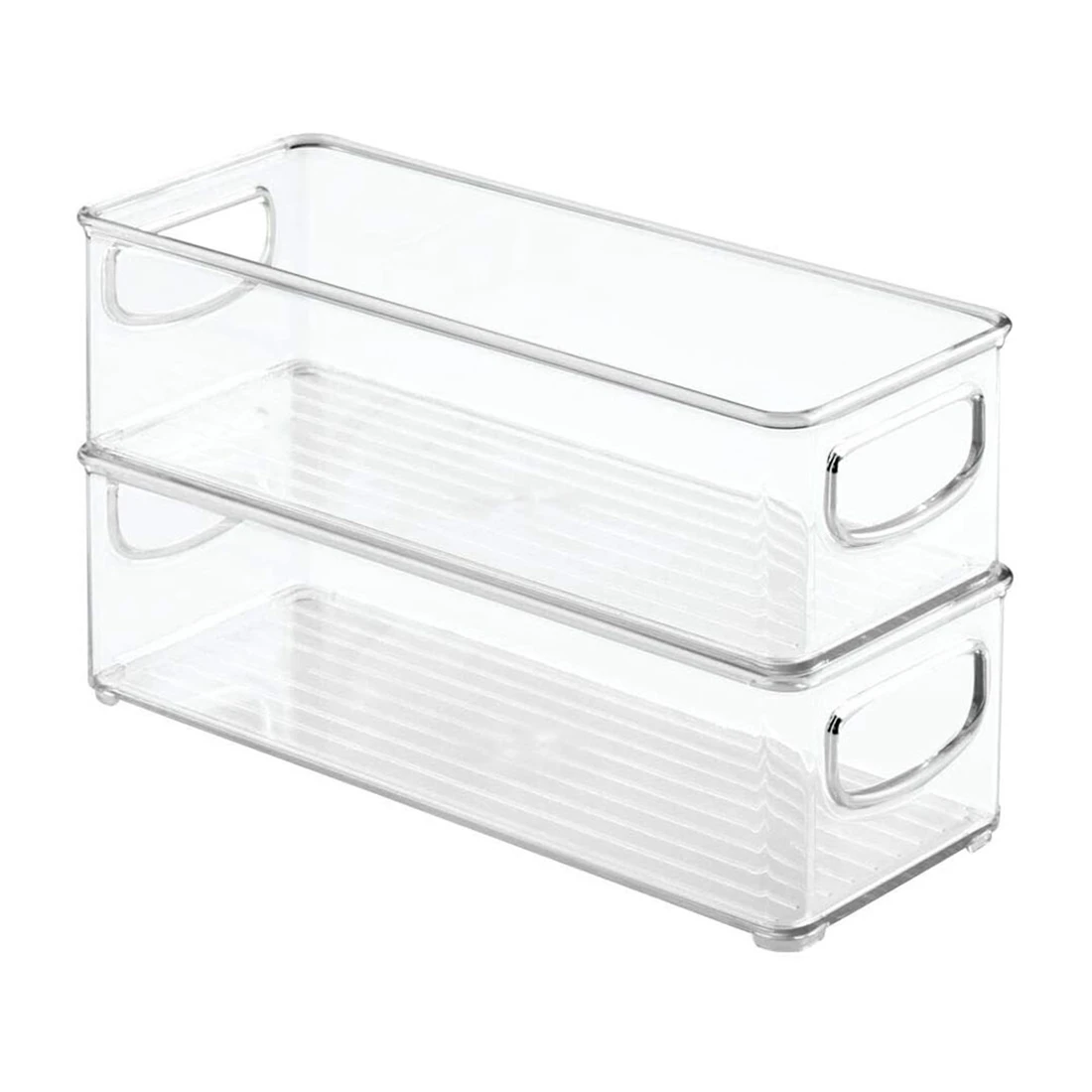 

2Pcs Stackable Plastic Food Storage Bin with Handles for Kitchen Pantry Cabinet Refrigerator Freezer - Organizer