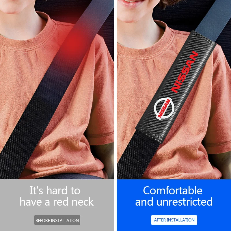 Купи Car Seat Safety Belt Shoulder Pad Carbon Fiber Protect Cover For Nissan Qashqai J10 J11 Juke Tiida Teana Sylphy Note t30 t32 J32 за 144 рублей в магазине AliExpress