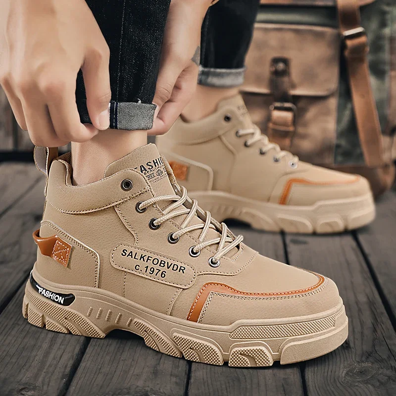 Мужские ботинки повседневная обувь кожаные ботильоны уличная на платформе