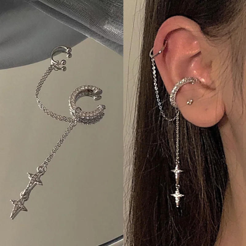 

Блестящие Серебристые серьги-клипсы с кисточкой и кристаллами, не требующие пирсинга, серьги-клипсы для женщин, искусственная хрящевая ткань, ювелирные изделия для пирсинга