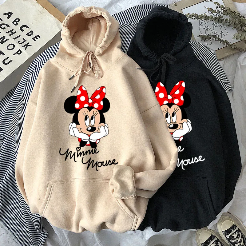 

Disney Women Hoodies Minnie Mickey Mouse Hoodies Cartoon Tops Long Sleeve Pockets Sweatshirts Fashion Hooded Women