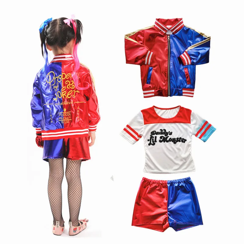 Усовершенствованная вышитая куртка для девочек, костюмы для косплея Harleen Quinzel, фантазия, искусственная кожа, футболка, одежда