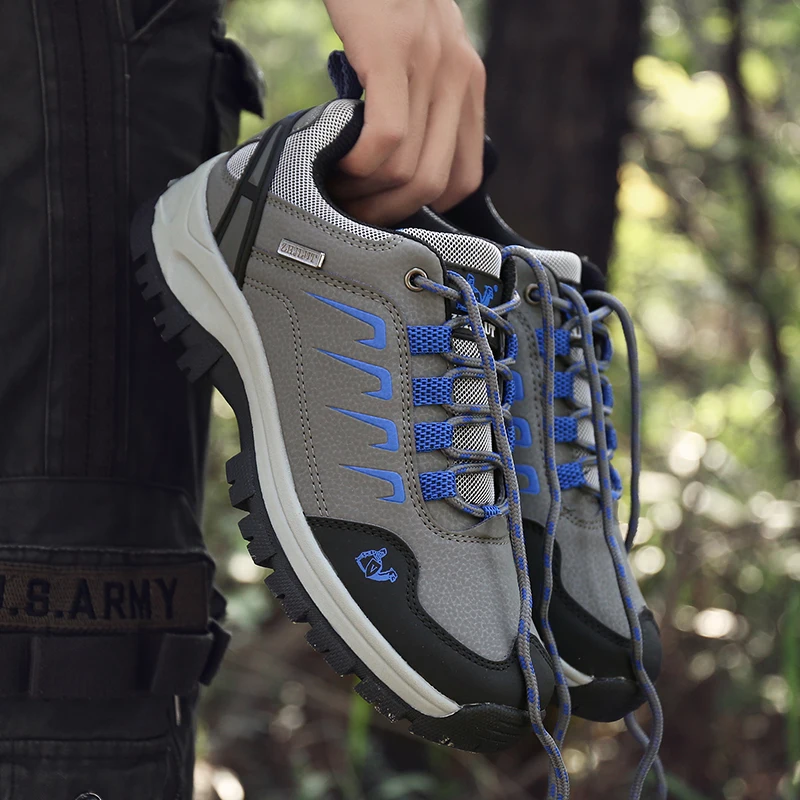 HIKEUP Spring Men‘s Outdoor Military Sport Designer Shoes Men Walking Shoes Trekking Leather Sneaker Women Size Comfortable