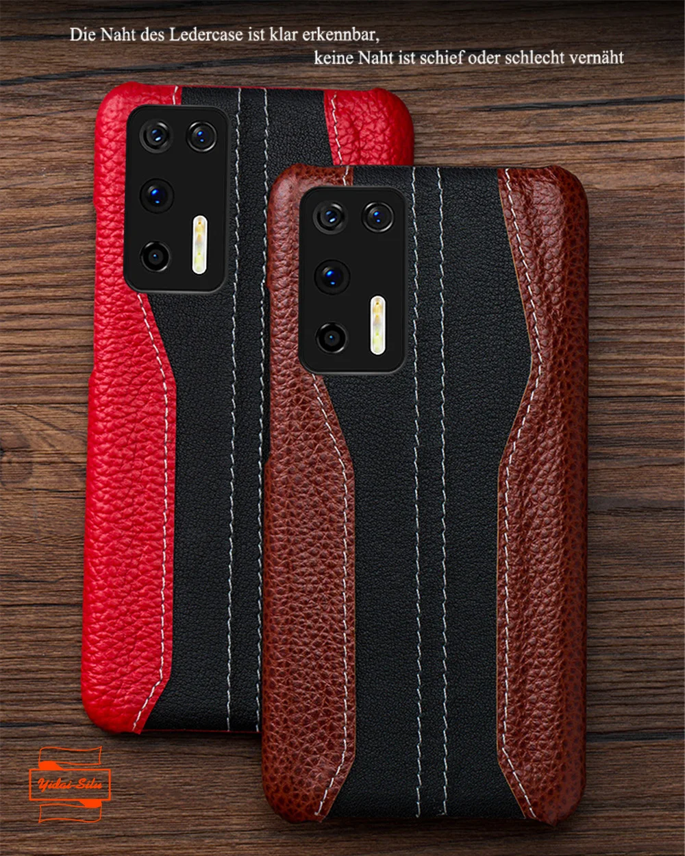 

Yidai-Silu Real Cowhide Leather Case Sports Car Design Lychee Pattern Fall Protection Cover for HuaWei P50 40 Pro Plus