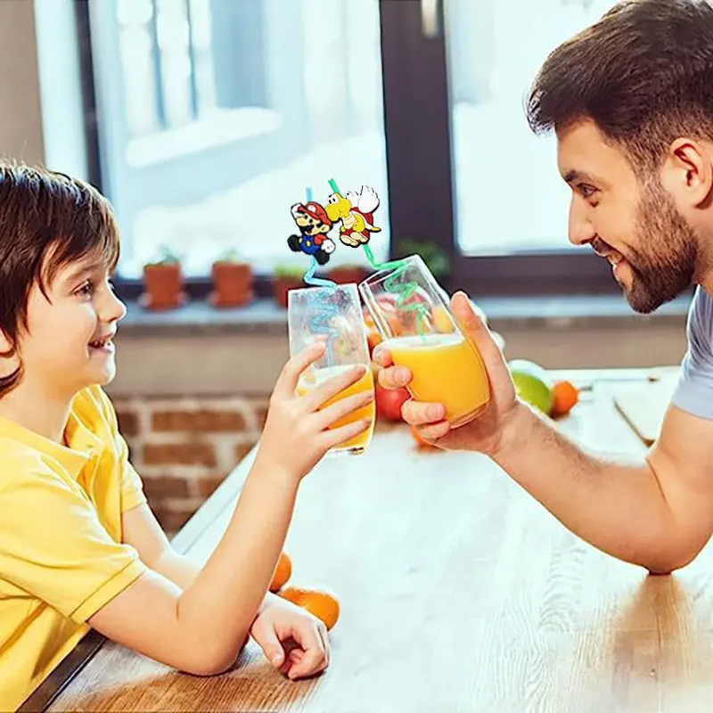 Многоразовая Солома для Марио украшение на день рождения мультяшная ПВХ сока