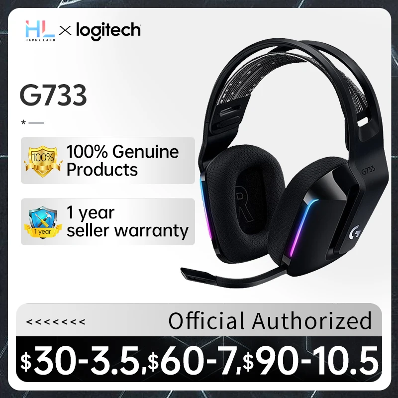 Беспроводная игровая гарнитура Logitech G733 LIGHTSPEED RGB, наушники головного света DTS X, объемный звук, подходит для компьютерных геймеров