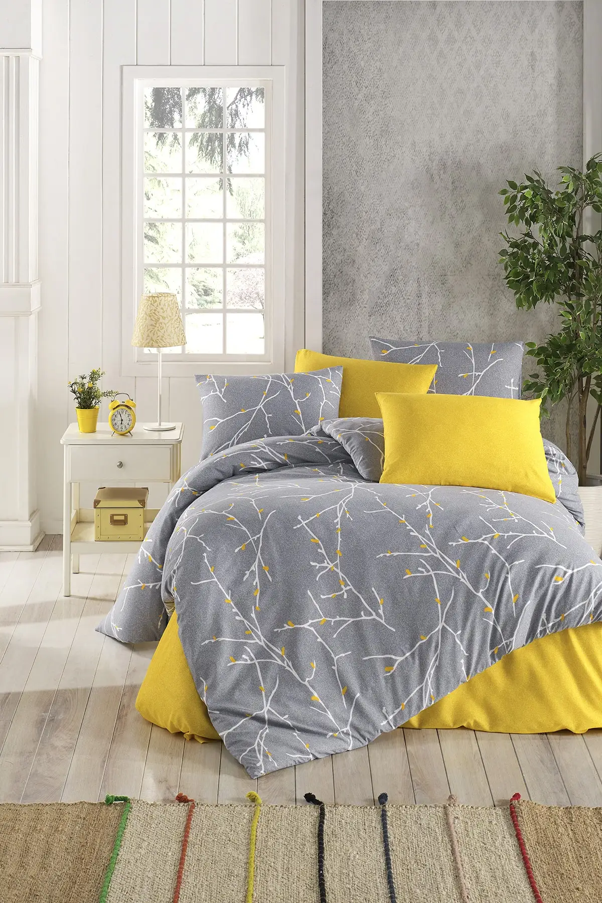 

Комплект серого постельного белья из хлопка и полиэстера, Размеры 200x220