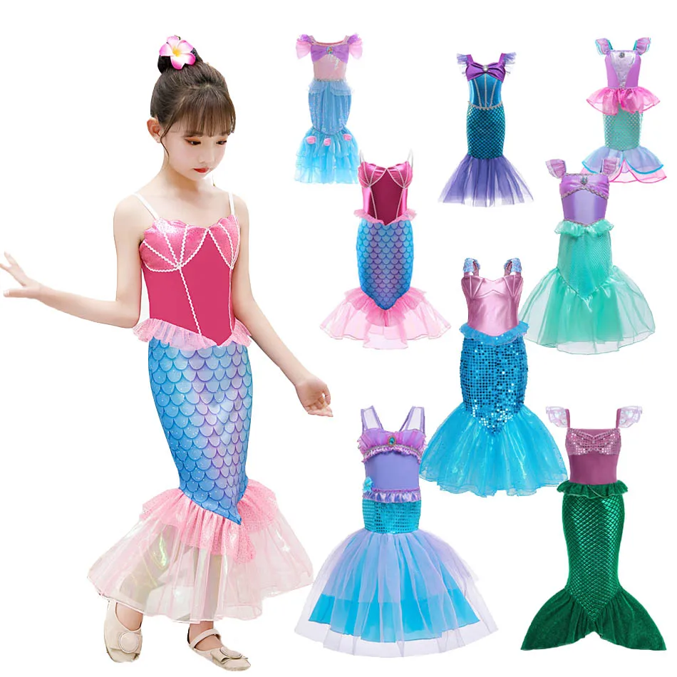 Платье русалки для девочки высококачественные костюмы принцессы Ариэль детская