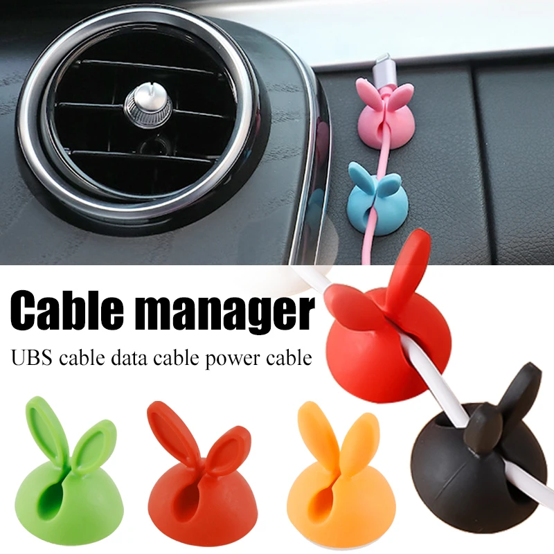 

Cute Car Dashboard Charger Cable Manager Bunny Ear Cable Fixer Desk Line Organizer Clasp Clip Cable Wire Winder Holder 10/3/1Pcs