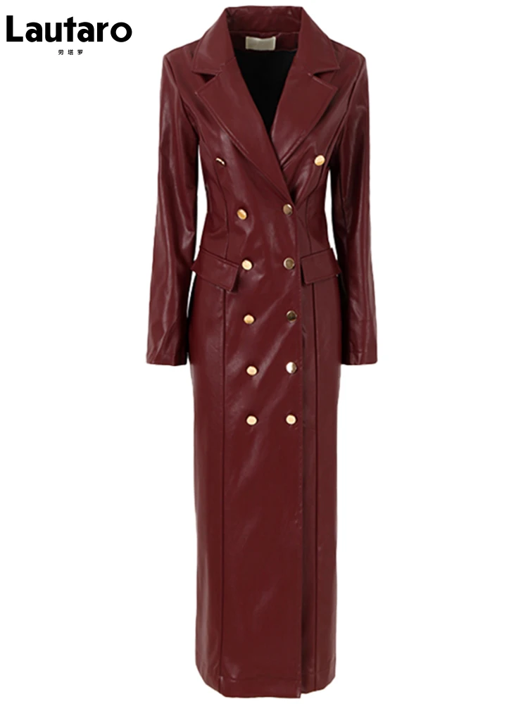 Lautaro весна осень удлиненный черный плащ из искусственной кожи для женщин