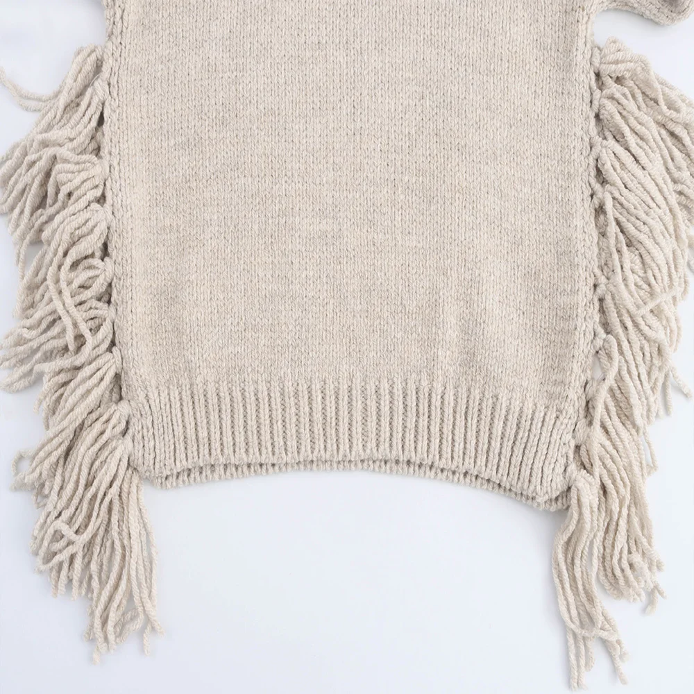 Женский пуловер с длинным рукавом круглым вырезом и боковым Разрезом