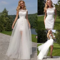 tulle detachable train bridal gown lace sleeveless open back wedding dresses charming two pieces lace robe de mari%c3%a9e custom made