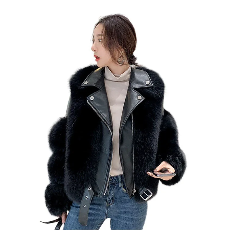 2023 New Fur Grass Coat Women's Motorcycle Short Slim Coat