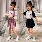 Комплект одежды для девочек 4-12 лет, футболка и штаны, повседневный спортивный костюм, комплект для подростков