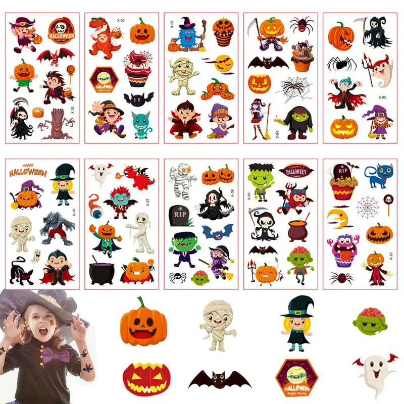 

Halloween Stickers For Kids|Pumpkin Bat Ghost Anime Tatoo Template|Halloween Funny Body Waterproof Sticker For Hand Foot Arm Leg