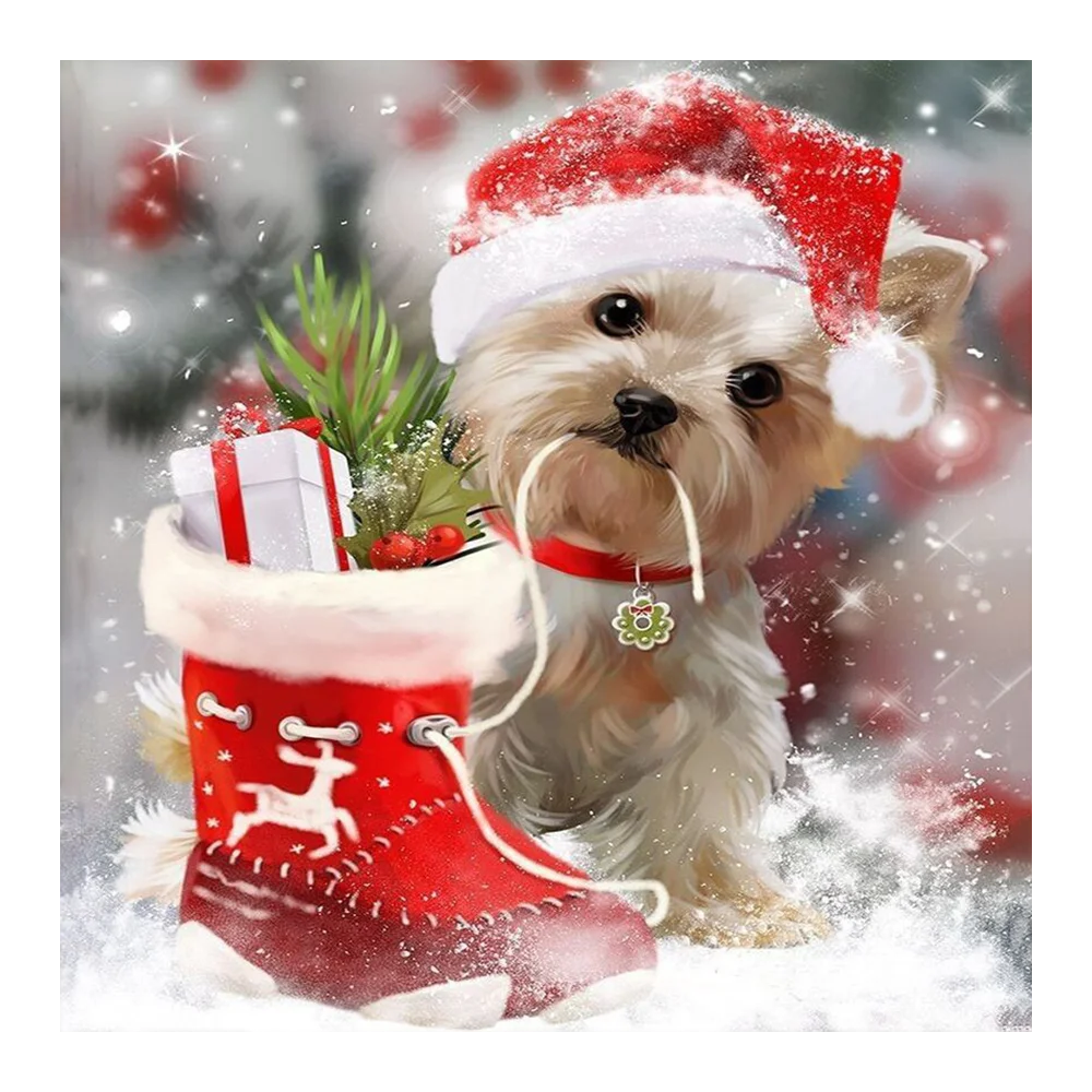 

Cute Puppy Christmas Gift Diamond Painting Cartoon Round Full Drill Nouveaute DIY Needlework Mosaic Embroidery 5D Cross Stitch