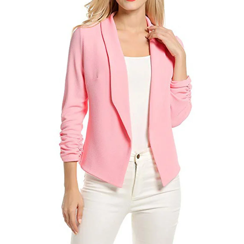 Women Buttonless Three Quarter Sleeve Slim Short Blazer 2021 Simple Solid Color Casual Office Blazer New Spring All-Match Jacket