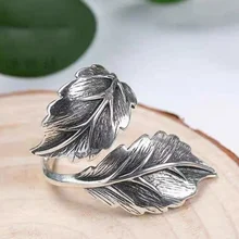 CAOSHI Vintage Style Adjustable Ring for Women Delicate Leaf Shape Design Finger Jewelry for Anniversary Party Graceful Gift
