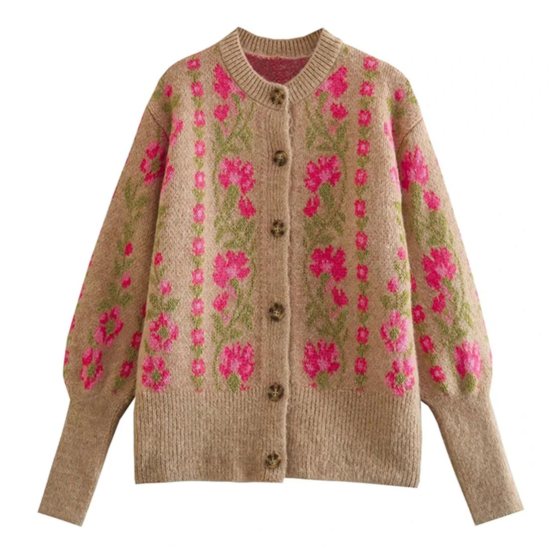 

Maxdutti Inide Folk Floral Jacket Women Tops Jacquard-Knit Cardigan
