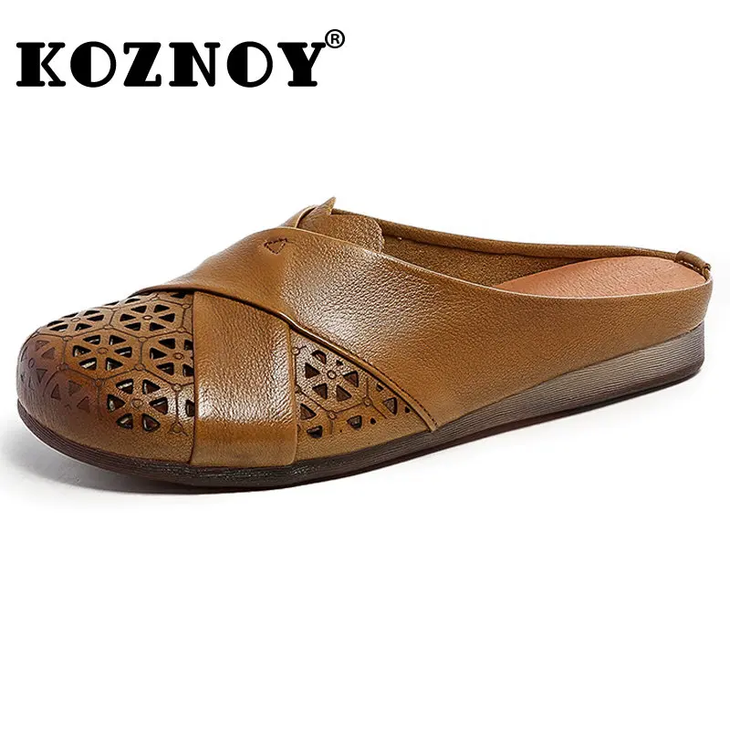 

Koznoy 2cm Oxford Woman Ethnic Hollow Point Toe Genuine Leather Soft Soled Moccasins Summer Flats Loafers 2023 Breathable Shoes