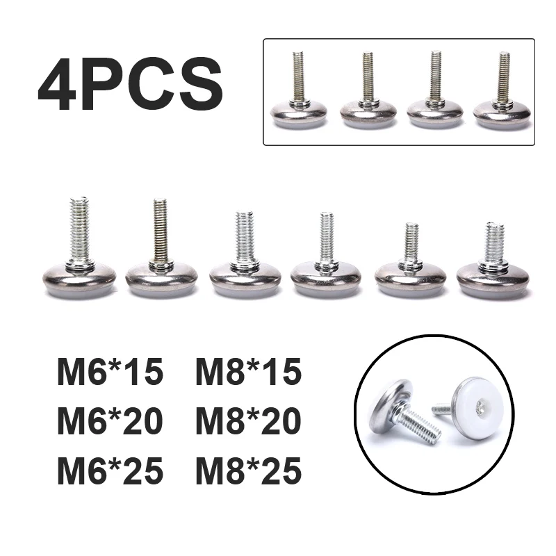 

4Pcs Anti-slip Base Table Cabinet Leg Pad Feet Leveler M6 M8 *15/20/25 Screw Metal Furniture Foot Level Adjustable Furniture Leg
