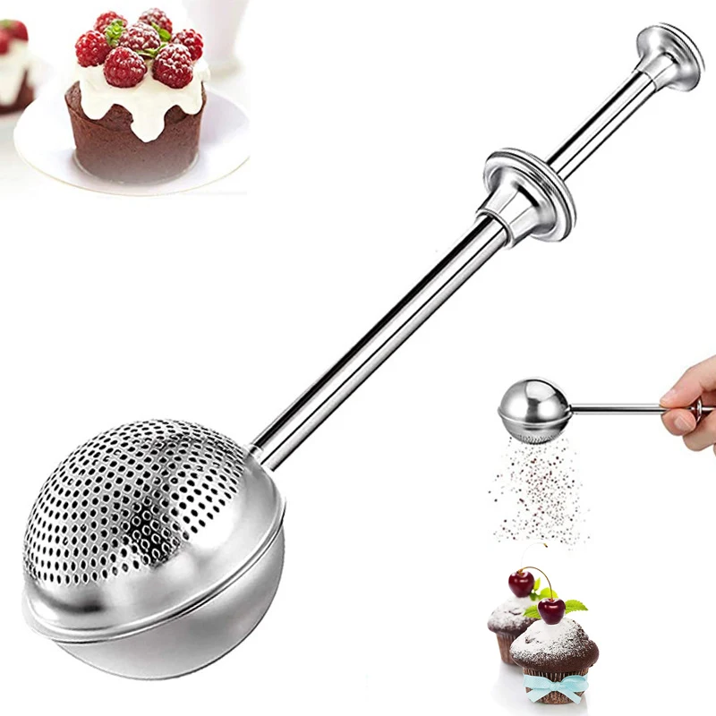 

The Powdered Sugar Shaker Duster With Spring-operated Handle Flour Sieve Flour Sifter Strainer Spoon Baker Baking Frosting Tools