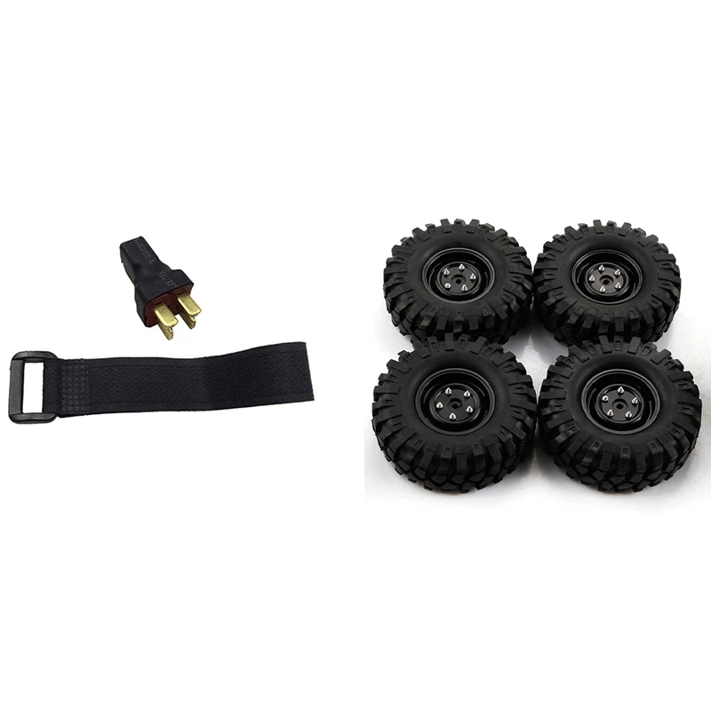 

2 Set RC Car Part: 1 Set 1.9 Inch 108Mm 1/10 Scale Tires Wheel Rim & 1 Set Dual Battery Connector T-Shaped Adapter