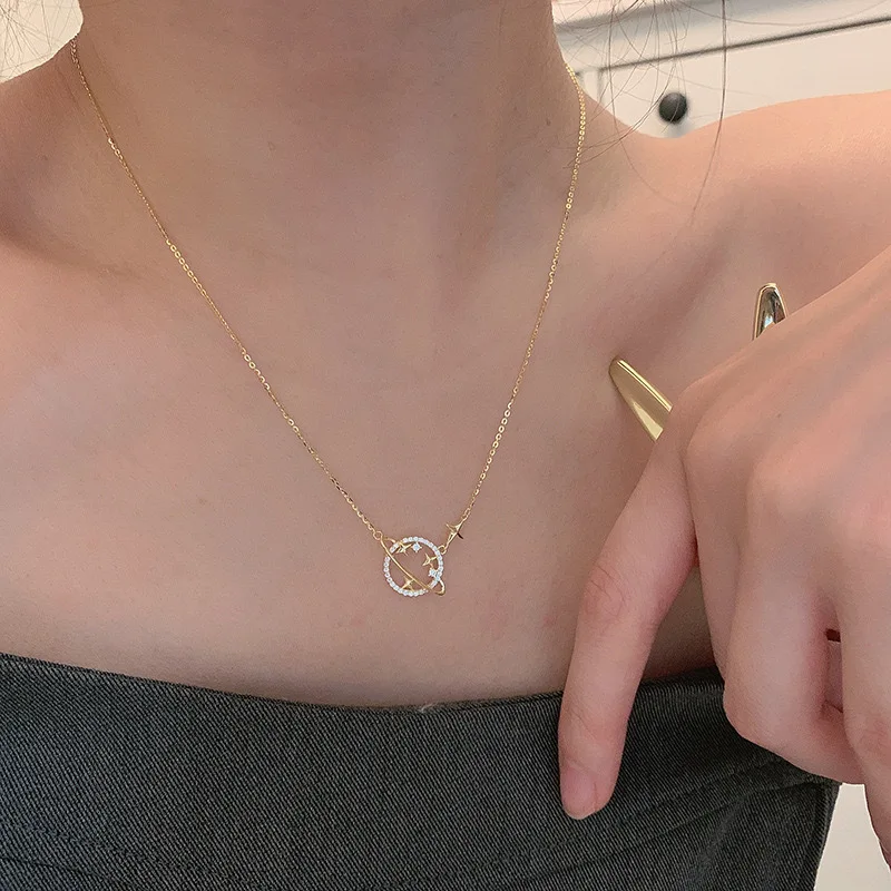 

Creative Design Planet Pendant Necklaces for Women Girls AAA Zircon Universe Star Necklace Party Engagement Wedding Jewelry Gift