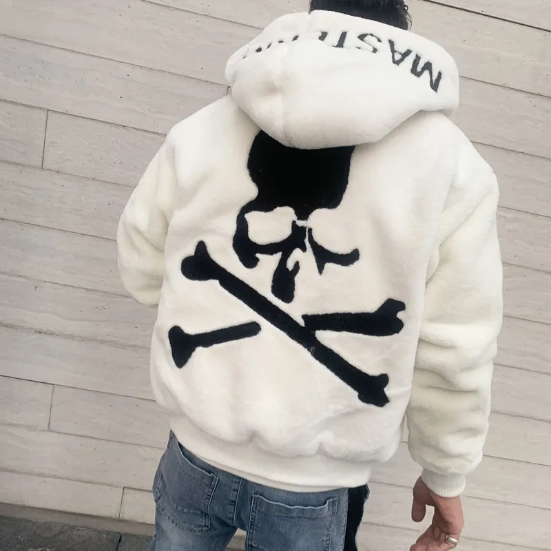 Зима 2022 новый кардиган MMJ с капюшоном из норки плюшевая вышивка череп мужские и