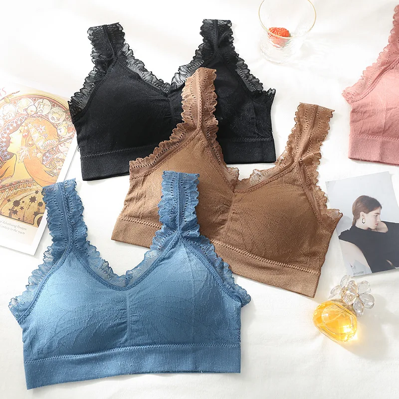 

Seamless Bras For Women Underwear Sexy Lace Bralette Beauty Back Wireless Push Up Brassiere Padded Lingerie Sleep Top Sports Bra