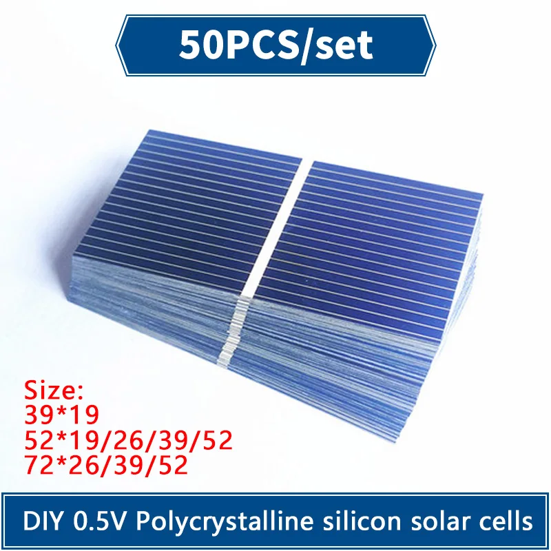 50 шт./комплект, солнечные панели 0,5 В 39/52 мА, солнечные батареи 39*19 52*19/26/72*26/39/52 мм, поликремний