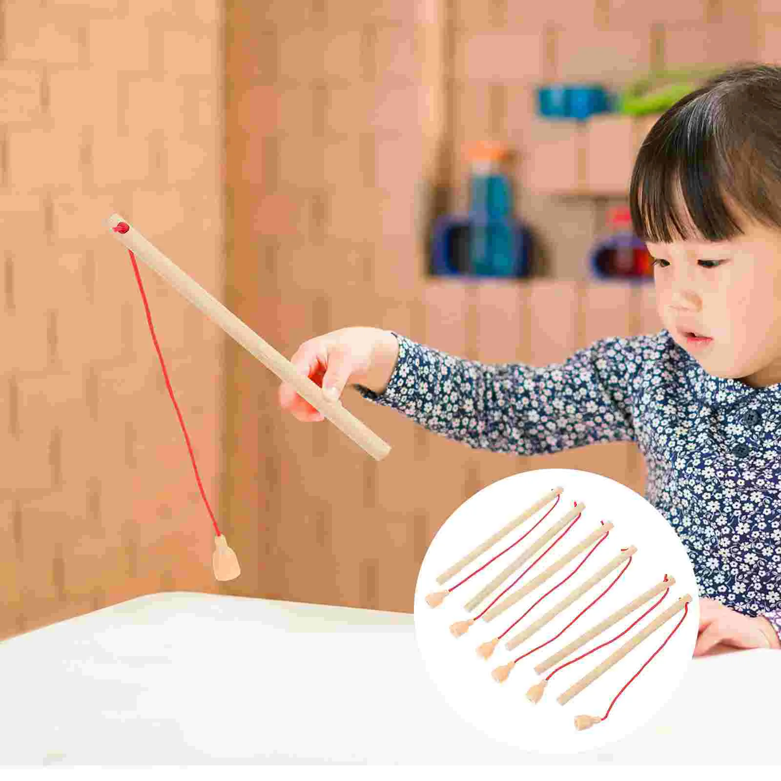 

6 Pcs Exercise Accessories Magnetic Fishing Rod Squiz Toys Fishing Toy Toddler Toy Fish Catching Game Puzzle Wooden Fishing Rod