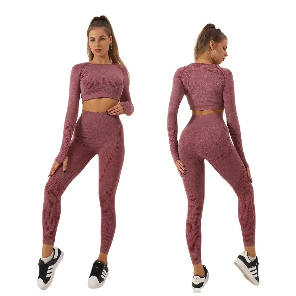 

5Pcs Bright Blue Pink Women Seamless Yoga Set Workout Sportswear Gym Clothing Fitness Crop Top High Waist Leggings Sports Suits