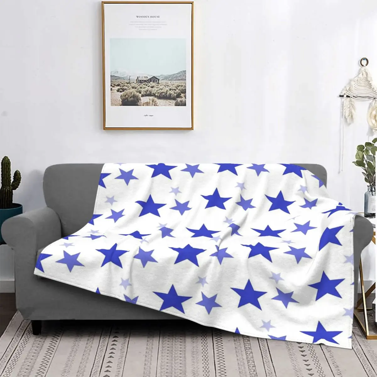 

Manta de 3 estrellas azules, colcha para cama a cuadros, manta a cuadros de Anime con capucha, colcha de Picnic