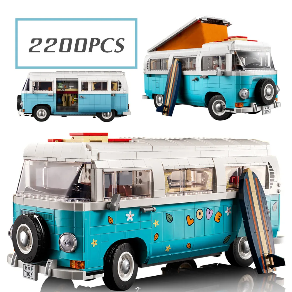 

Fit 10279 10220 2200PCS Technical T2 Camper Car Model Building Blocks Cars Bus DIY Bricks Kid Toys Birthday Gifts