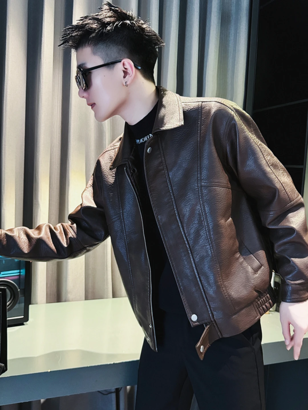 Pu Shuai Тяжее кожаное пальто Верхняя одежда Мужская весенне-осенняя модная