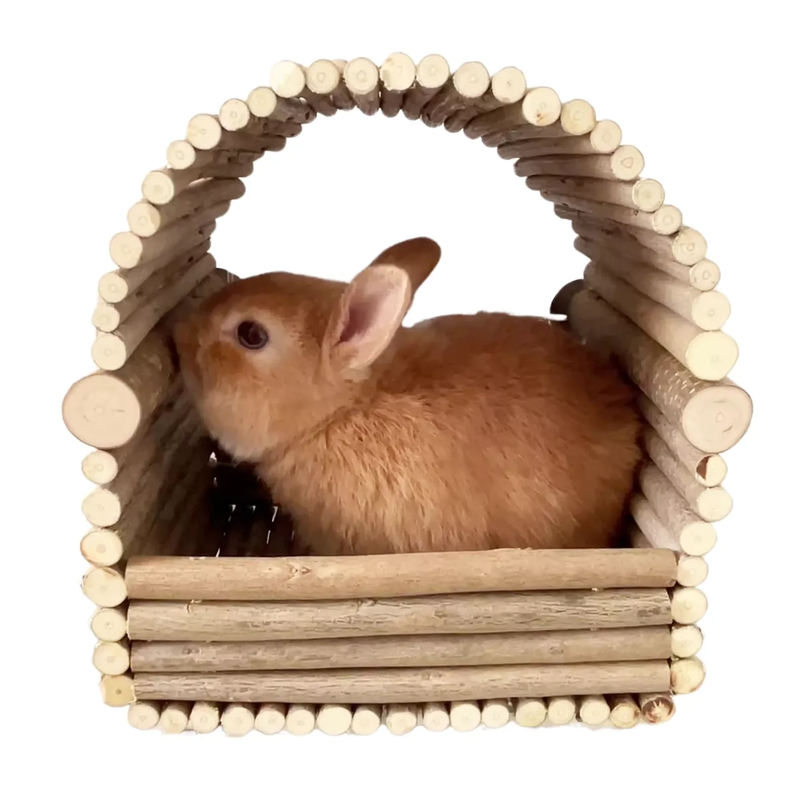 

NEW2023 Wooden Rabbit Hideout Detachable Woven Nest With Platform Small Animals Hideout Home for Mice Gerbil Mouse Rabbit Cage P