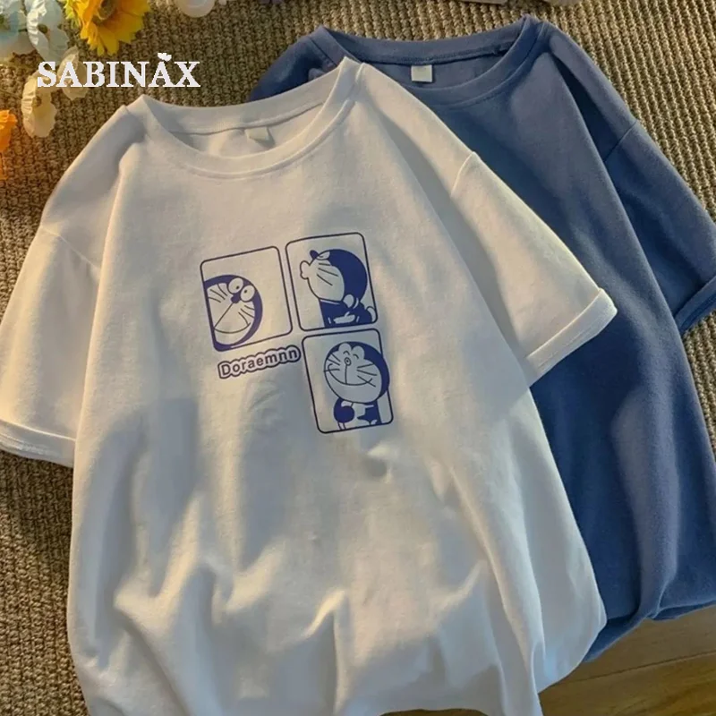 

Одежда SABINAX из аниме Дораэмон, летняя футболка с коротким рукавом, повседневные топы с забавным рисунком из мультфильма Дораэмон, женские фу...