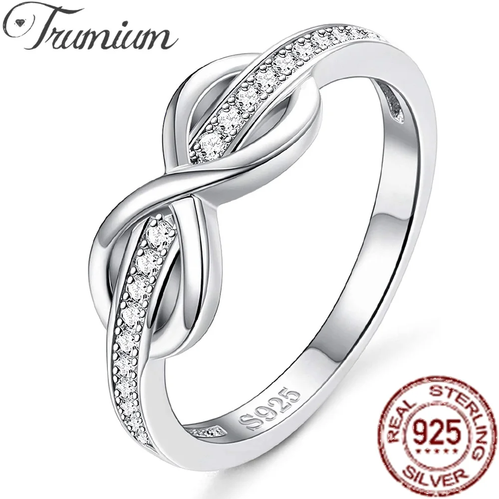 

Trumium 925 Sterling Silver Rings for Women CZ Infinity Symbol Endless Forever Eternity Wedding Band Ring for Women Girls
