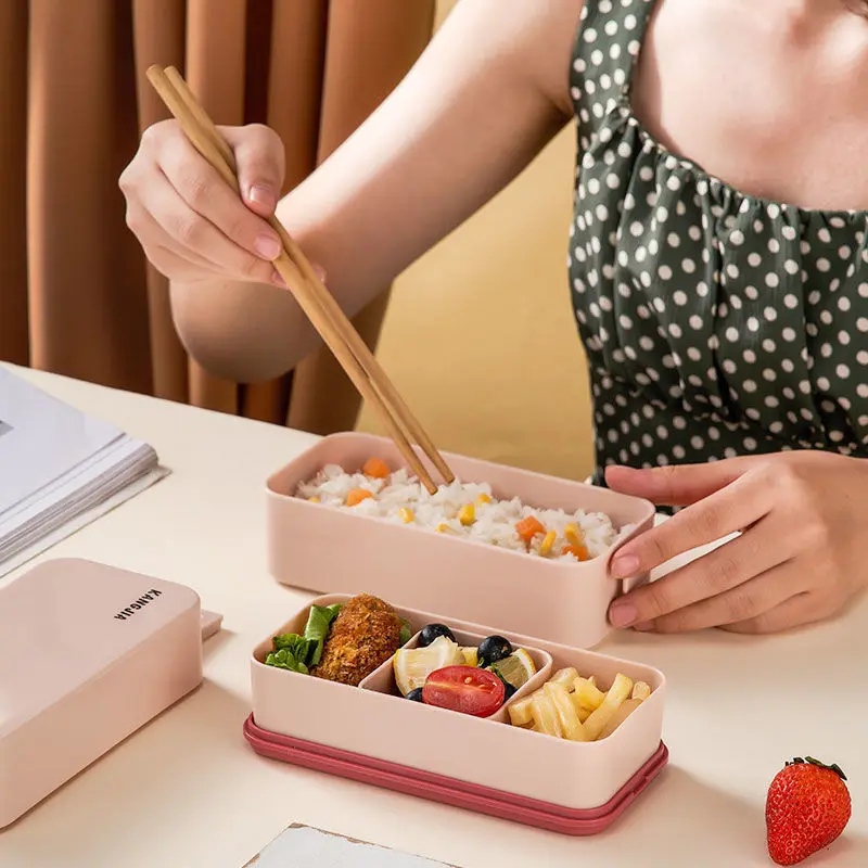 

Школьные Ланч-боксы, японские коробки бэнто с сумкой, пластиковые ящики для микроволновки, отделения для офисных работников, герметичные ко...