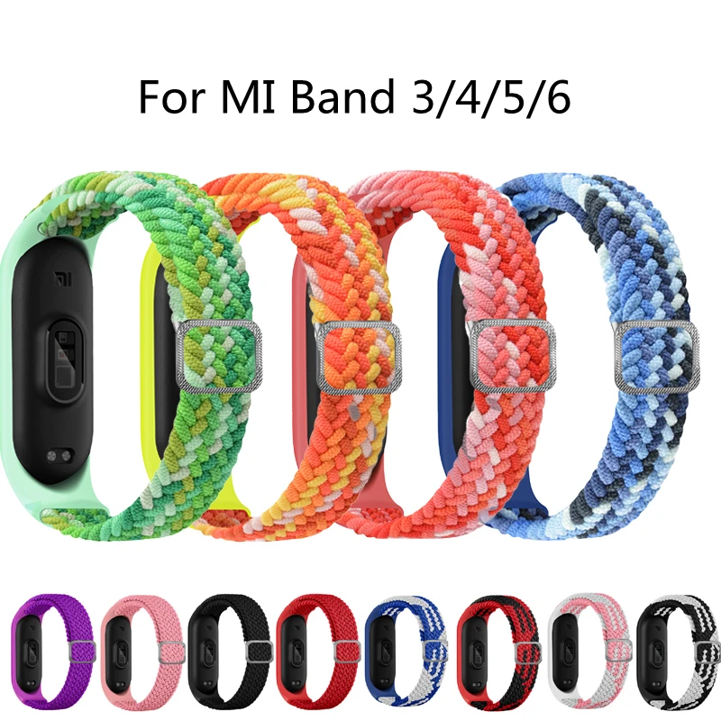 

For Mi Band 6 5 4 3 Strap Bracelet Nylon Color Braided Multicolor Sports Solo Loop Smart Xiaomi Fitness Watch Mi Band 6 5 4 3