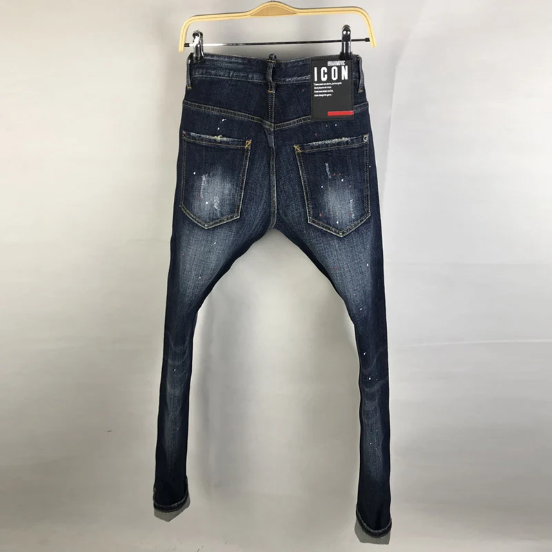 Street Fashion Men Jeans High Quality Vintage Blue Elastic Stretch Slim Fit Ripped Jeans Men Painted Designer Brand Pants Hombre