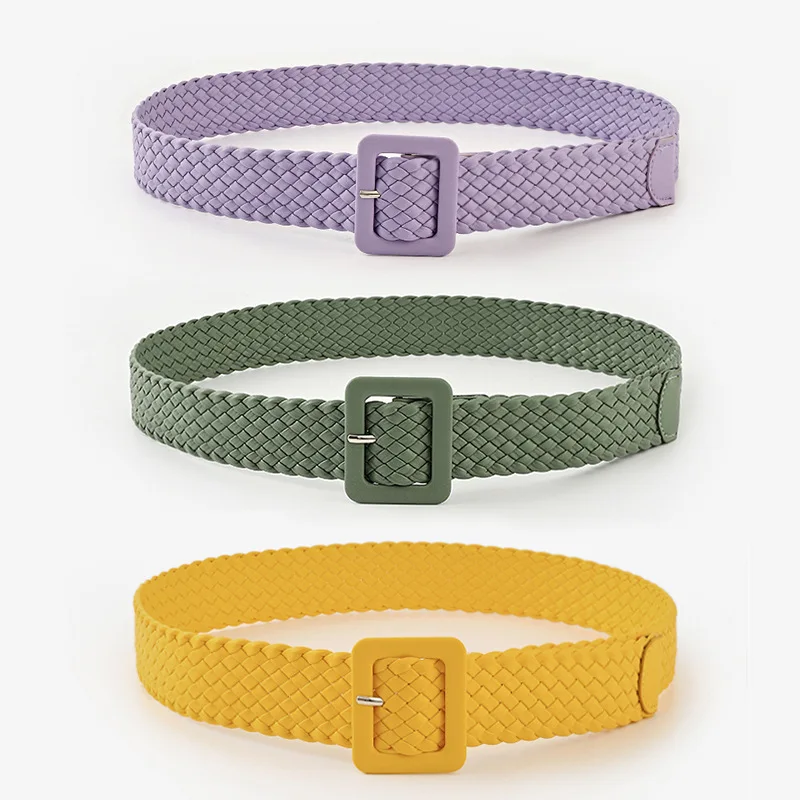 Women's Belt Hand Weaving Fashion Braided Candy Color Belts Buckle Decorative Buckle Solid Color Clothing Accessories
