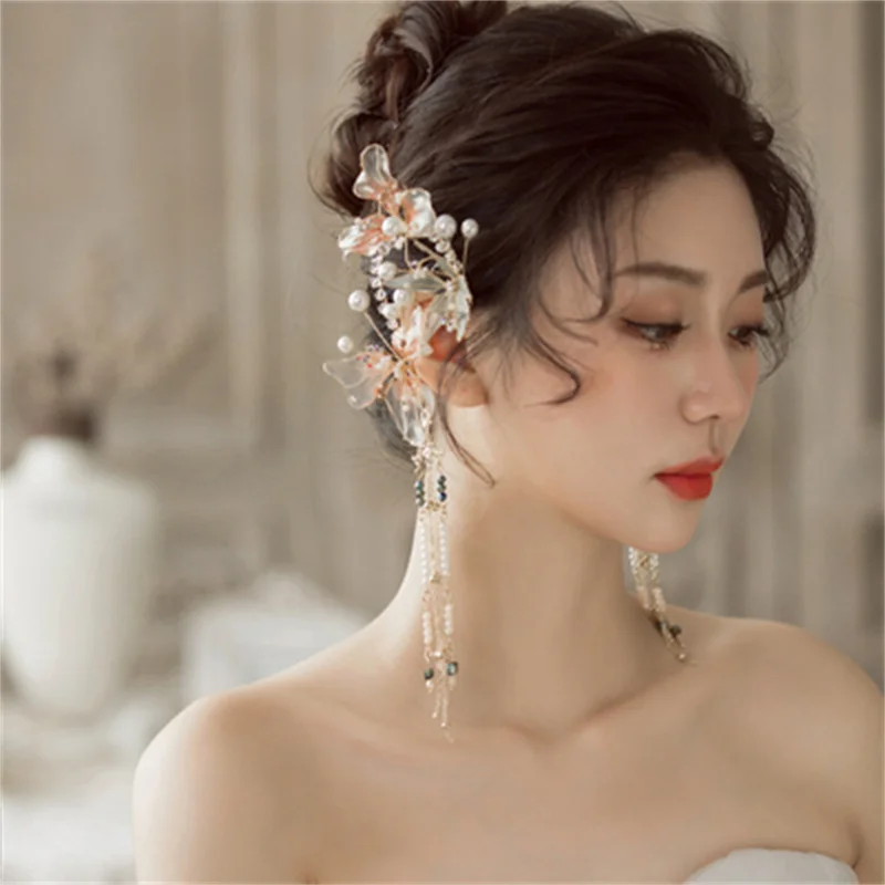 Bride Korean made liquid flower ears hang only beautiful earrings personality super delicate earrings fairy joker wedding access