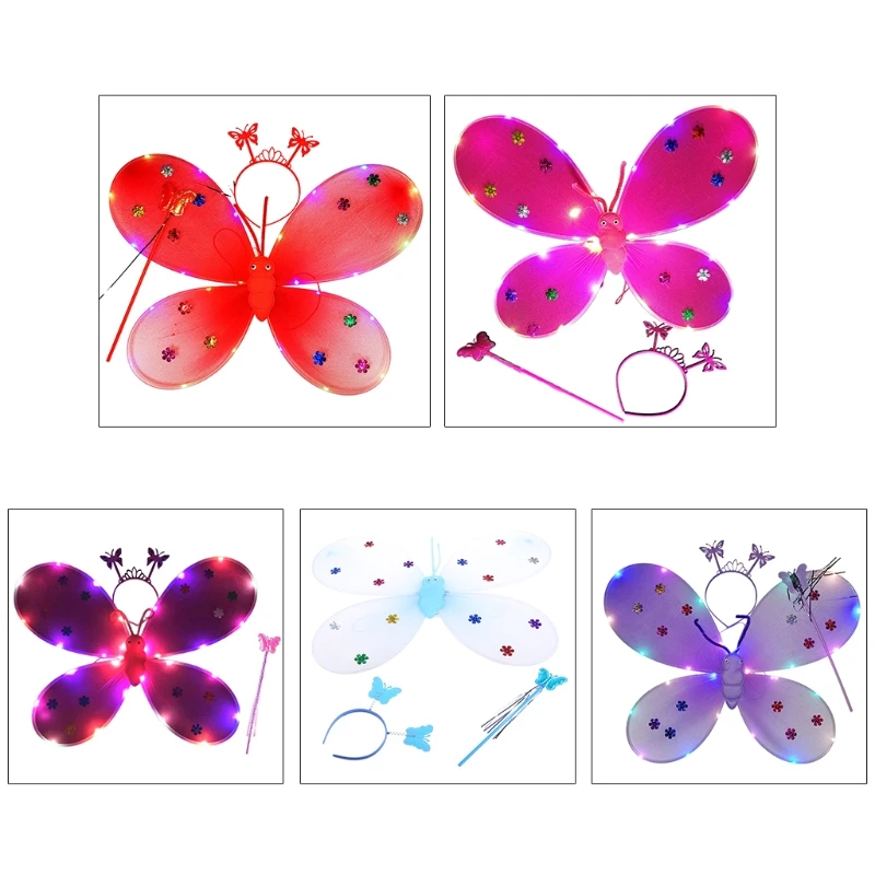 

3Pcs Girl LED Angel Wings Set Fairy Wand Bandana Crown Princess Carnival Costume